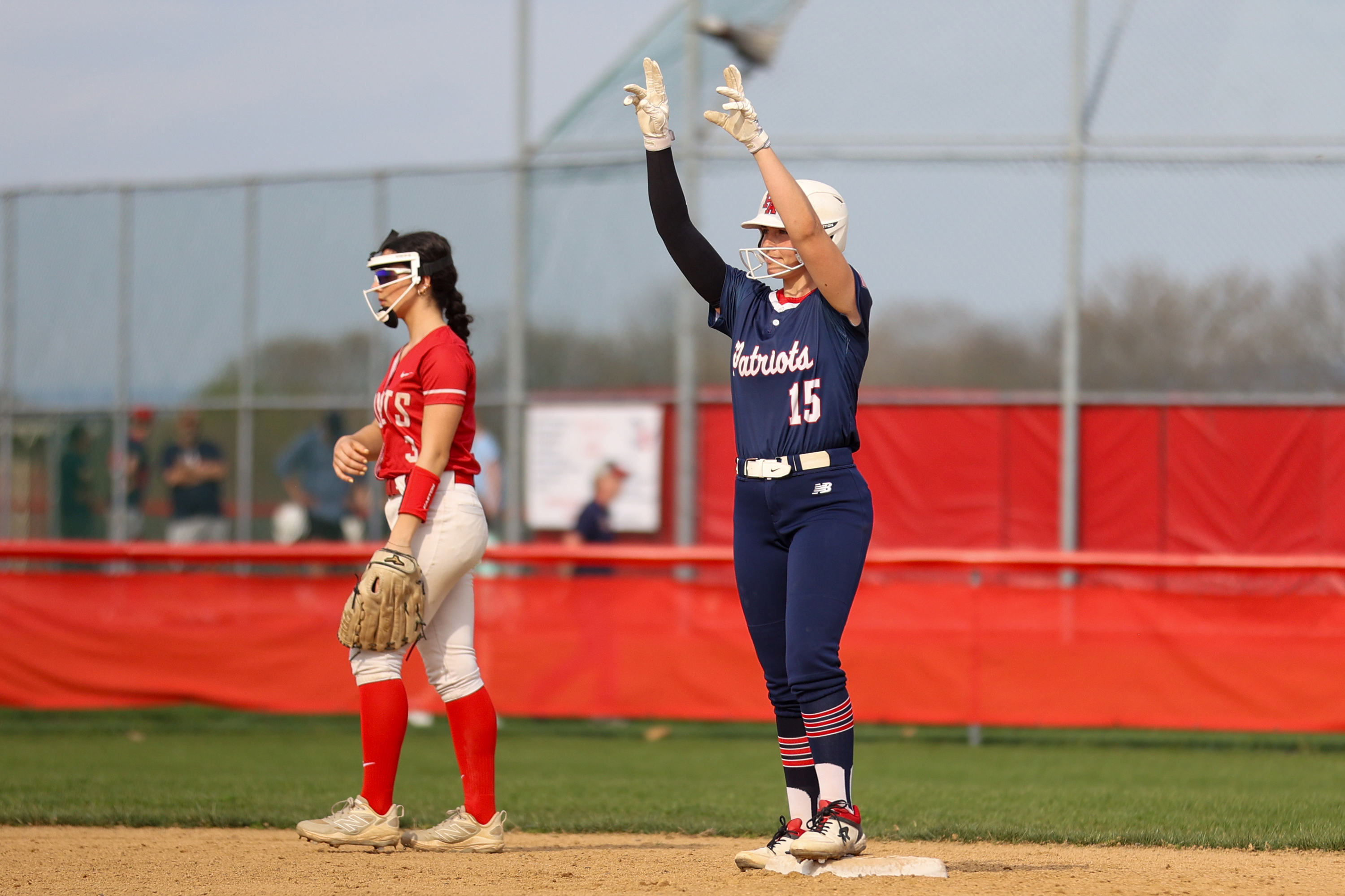 Pittston Area’s Julia Long celebrates after hitting a double during...