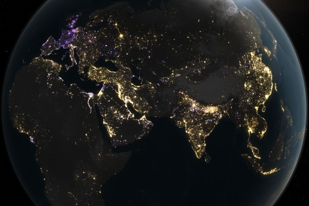 Earth lit up at night