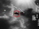 Satellite image, UFO spaceship and view at night with FBI investigation and alien evidence.  