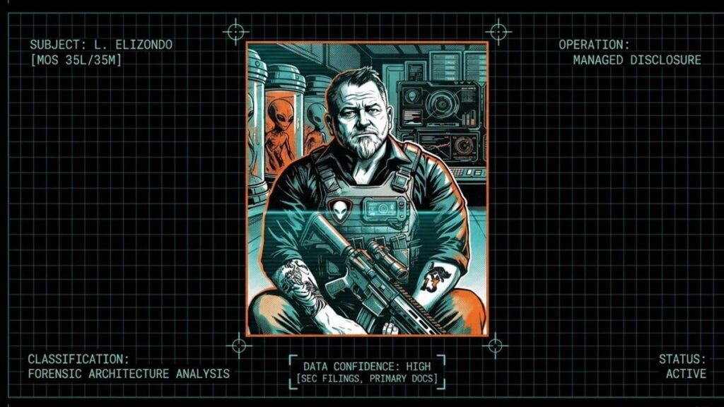 Five-month investigation into Elizondo's CI architecture: FOIA'd emails, SEC filings, Space Force contract confirmation, and named witnesses document a managed disclosure operation.