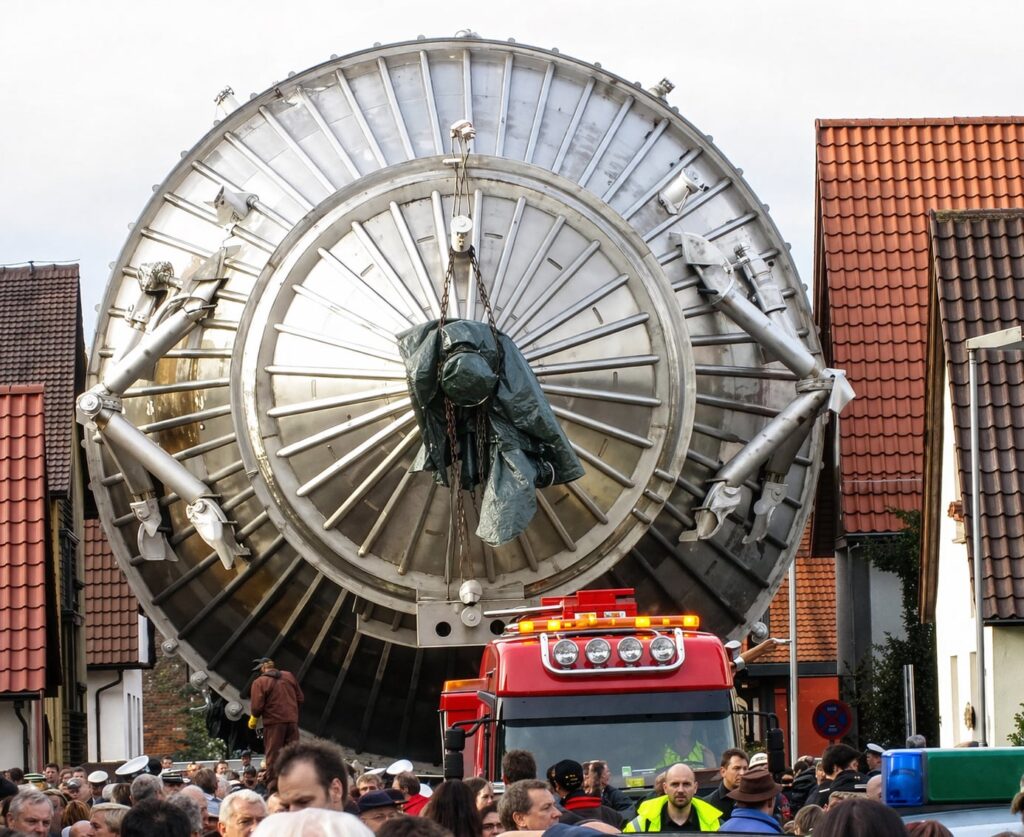The Incredible Shrinking Neutrino. – Universe Today Transport of the main spectrometer to the Karlsruhe Institute of Technology (Credit : Dkw at German Wikipedia)