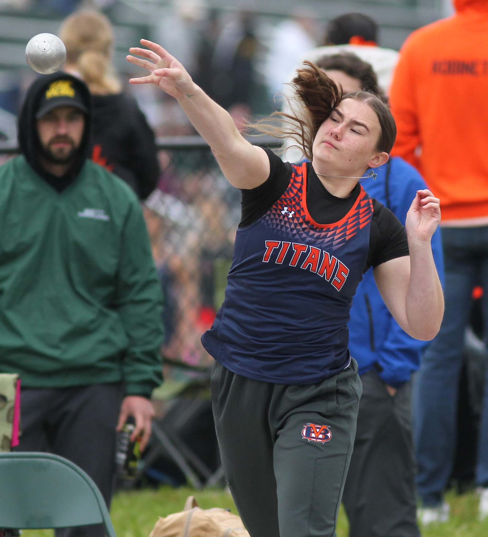 A Berea Midpark athlete competes in the shot put at...