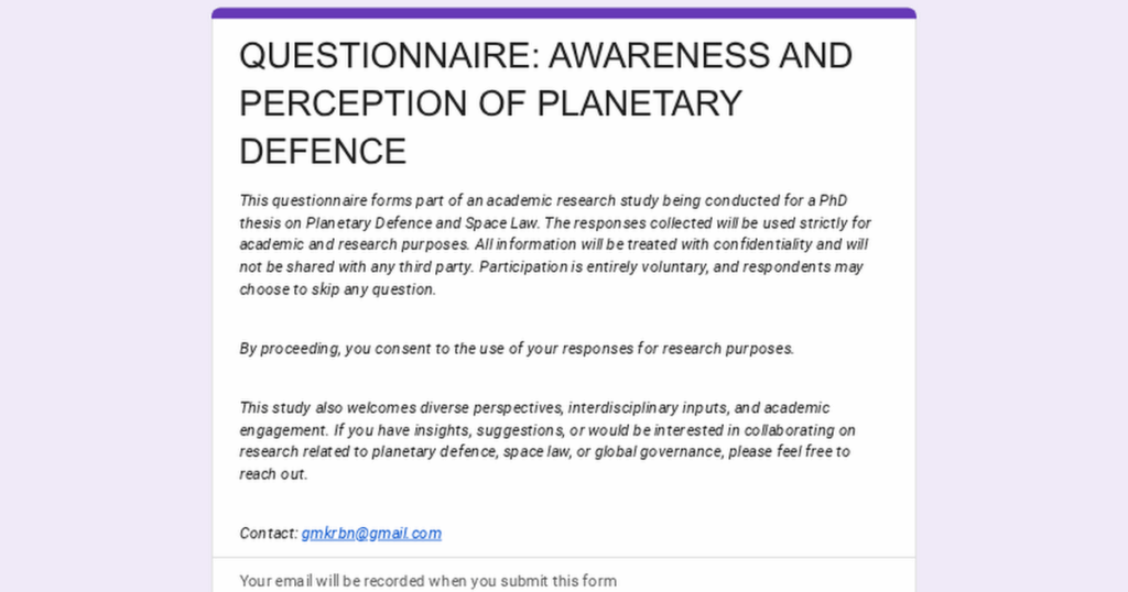 How aware are we of asteroid threats? (PhD research on planetary defence & space law)