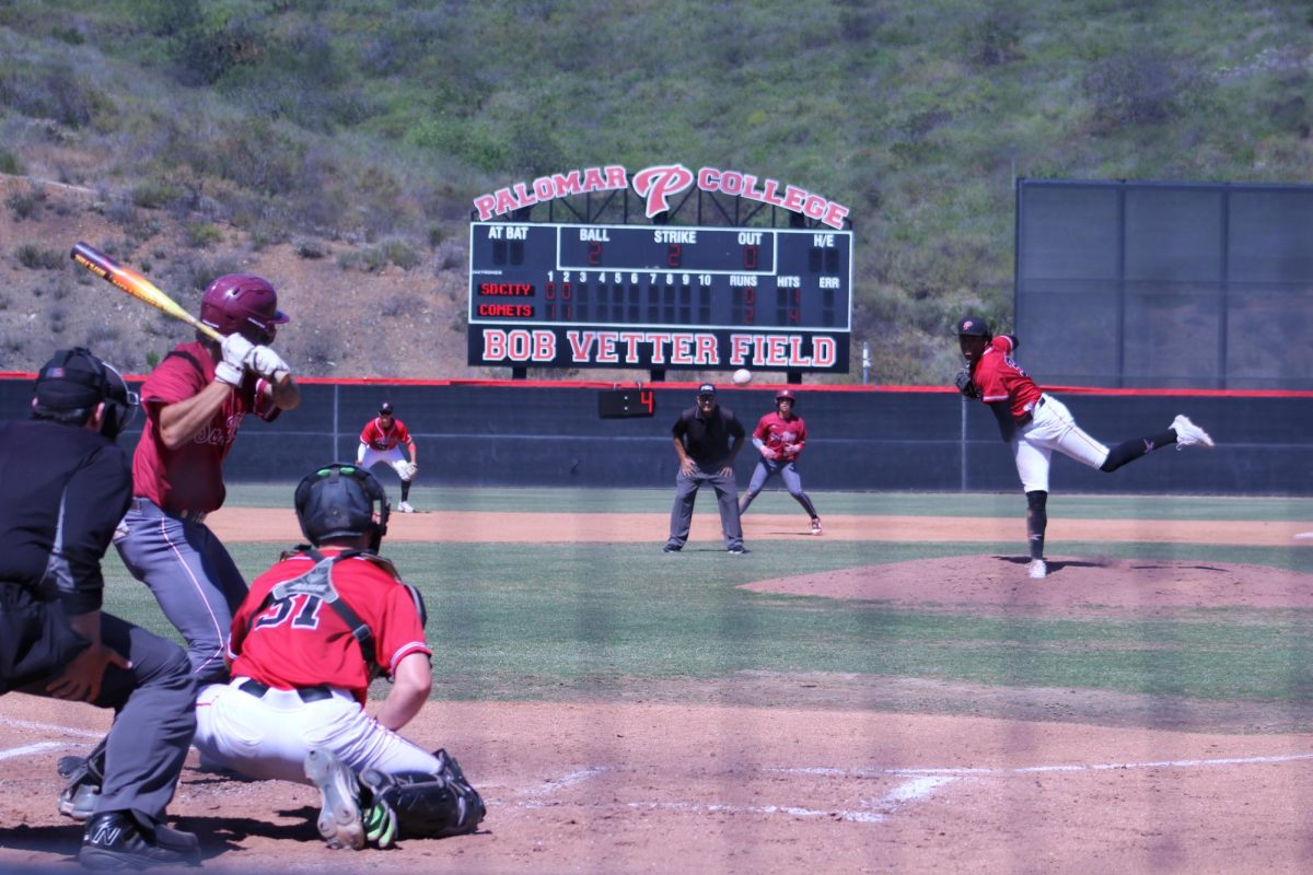 Heavy bats and a lights-out pitching performance by Elijah Stephens highlighted a decisive win for Palomar baseball on April 7.