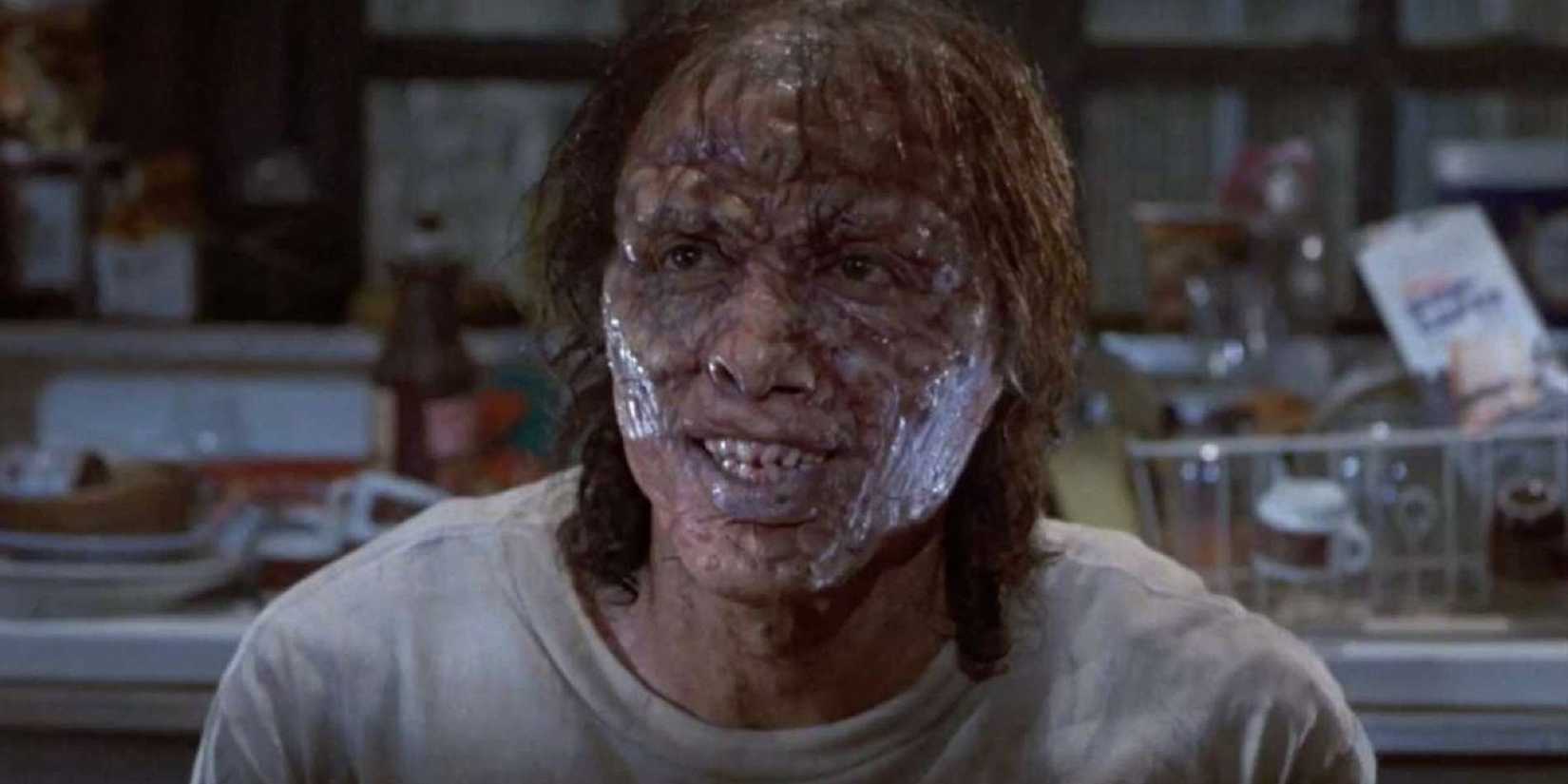 A partially transformed Seth Brundle (Jeff Goldblum) in The Fly.