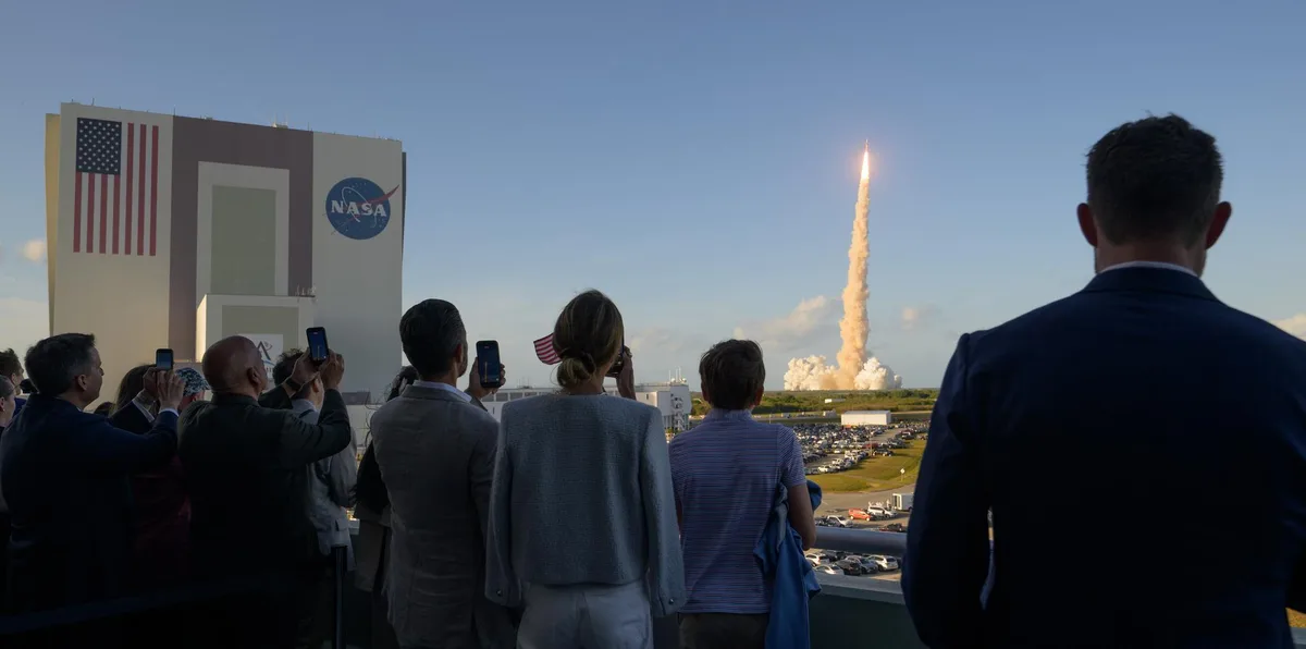 Guests including Eric Trump and Donald Trump Jr watch the launch of NASA’s Artemis 2 rocket.