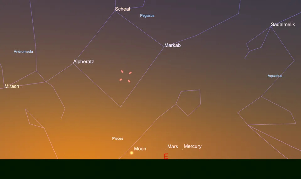 April 16 6am merucry (2% moon and mars very faint)