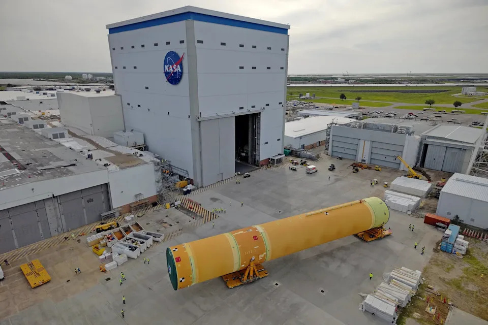 NASA moved the core stage, or the largest section, of the SLS (Space Launch System) rocket that will launch the crewed Artemis III mission in 2027 on April 20 from the agency’s Michoud Assembly Facility to the agency’s Pegasus barge in New Orleans. The hardware will be shipped to the Kennedy Space Center in Florida.