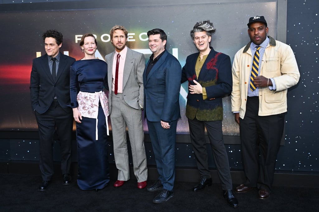 (From left) Director Phil Lord, Sandra Hüller, Ryan Gosling, director Christopher Miller, James Ortiz and Lionel Boyce attend the premiere of Project Hail Mary at Lincoln Center Plaza on March 18, in New York. Photo: AP