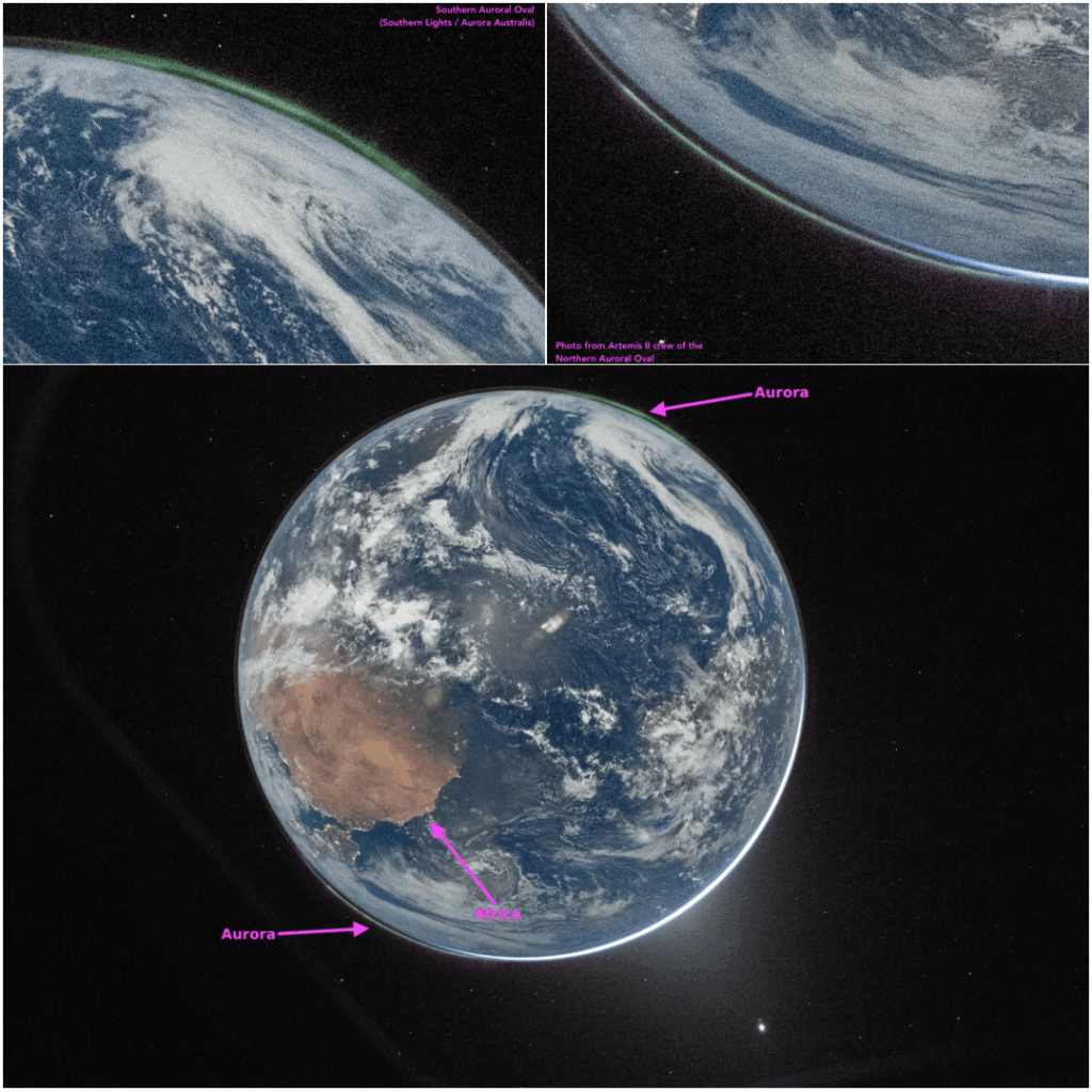 Earth has two crowns - both auroral ovals were imaged by the Artemis II crew 3.4.26, pretty amazing to see this perspective.