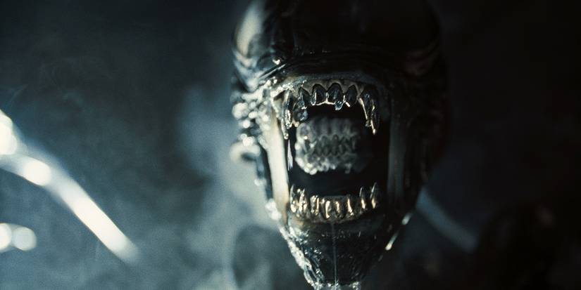 An alien snarling into the camera in 'Alien: Romulus.'