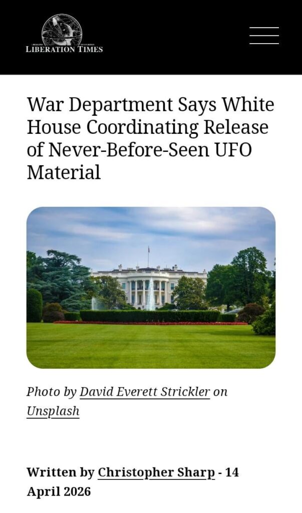 A U.S. War Department official has told Liberation Times that the Pentagon’s dedicated UFO office is working with the White House and federal agencies to prepare the release of previously unseen Unidentified Anomalous Phenomena (UAP) material.