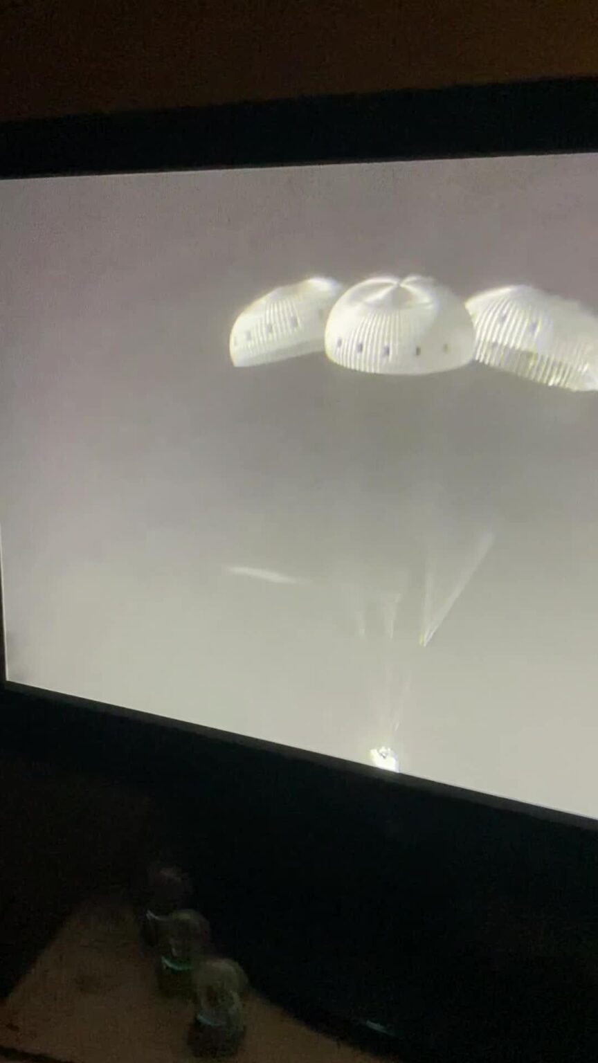 Recorded from my phone, during live stream of Orion capsule descent