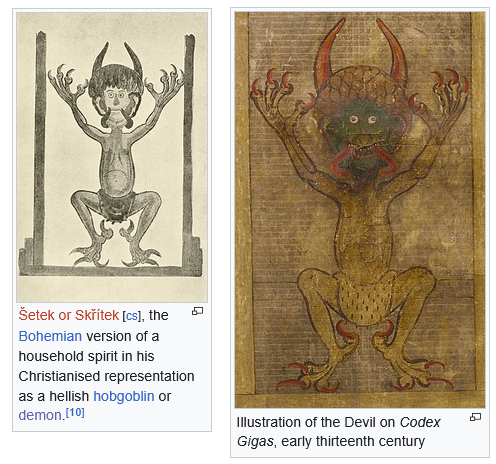 Didn't know where to post this but I found on the Wikipedia page for "Domovoy" (a russian household spirit) there is an drawing which is nearly identical to giant drawing of Satan/The Devil in the Codex Gigas.