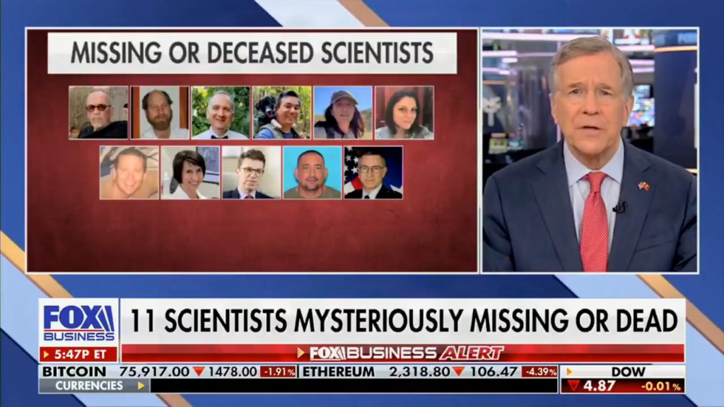 Rep. Eric Burlison: Scientists working in advanced aerospace and defense programs are disappearing after walking out of their homes and leaving everything behind. These are critical national security personnel. This is not normal