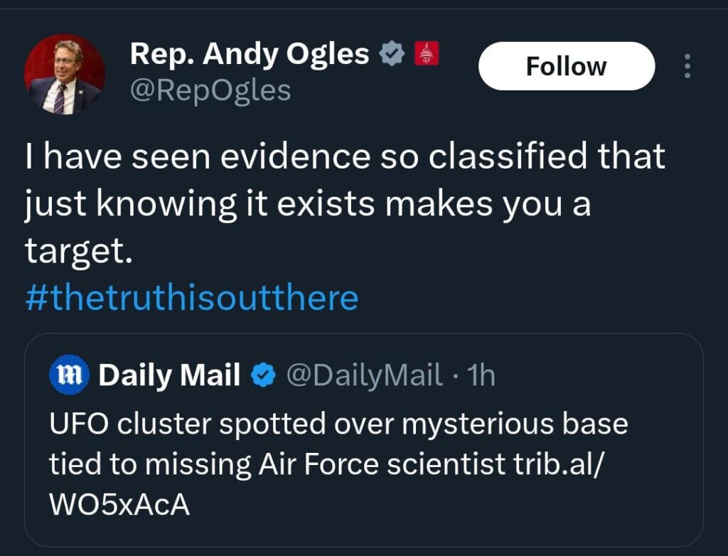 Rep. Andy Ogles says he has seen UFO evidence so classified that just knowing it has made him a target.