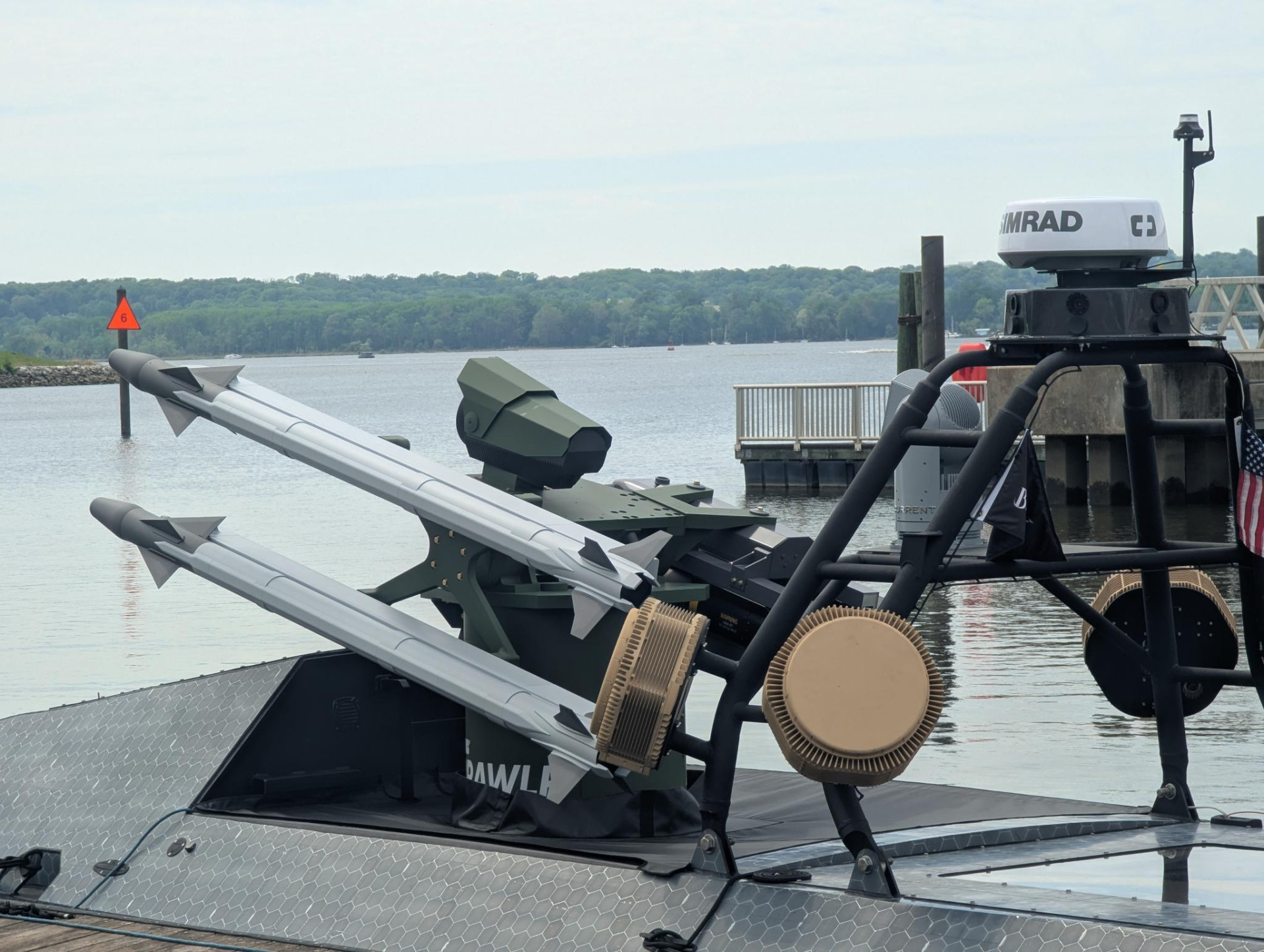 Comet unmanned craft equipped with air defense missiles during a demonstration at Sea Air Space