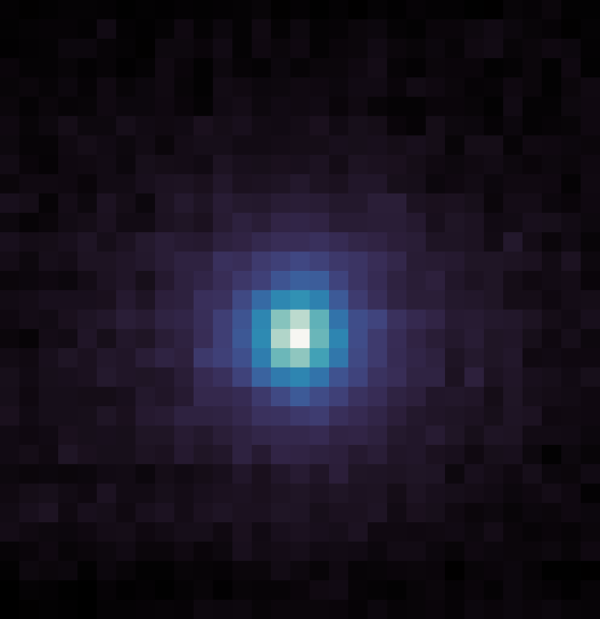 This image, taken on 5 October 2025 by the MAVEN spacecraft, shows the gas and dust coma surrounding comet 3I/ATLAS. Combining data from MAVEN, the James Webb Space Telescope and SPHEREx helped reveal the production rates of volatile molecules, including water. NASA Goddard LASP CU Boulder.
