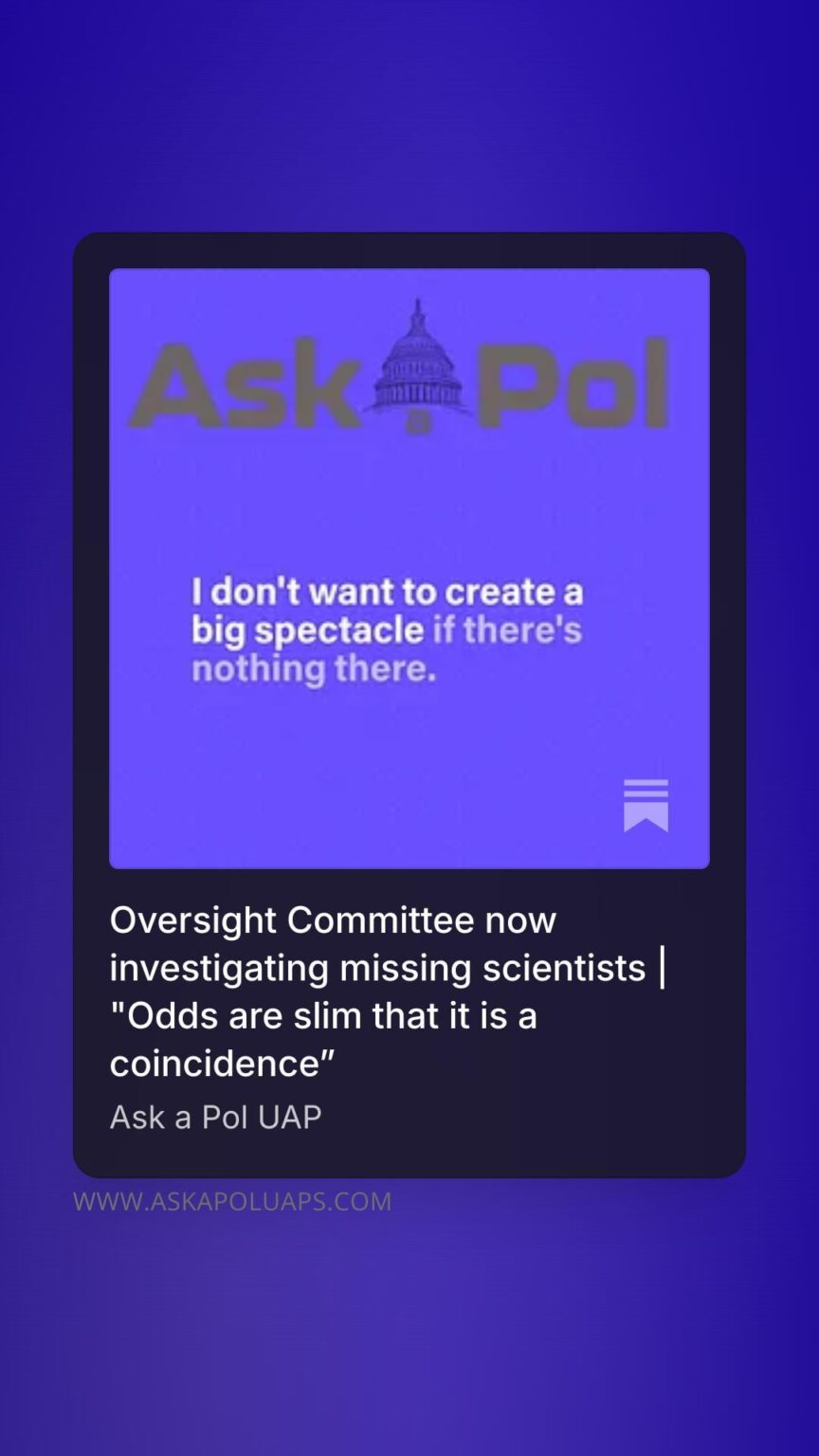 Oversight Committee now investigating missing scientists | "Odds are slim that it is a coincidence”