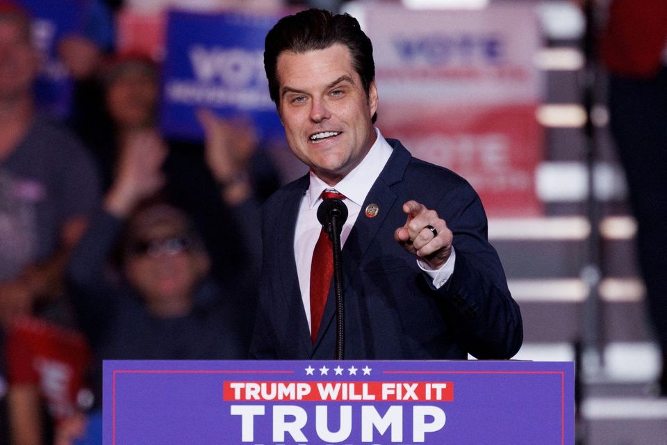 Matt Gaetz speaks at a campaign rally for Donald Trump in October. Photo: Reuters