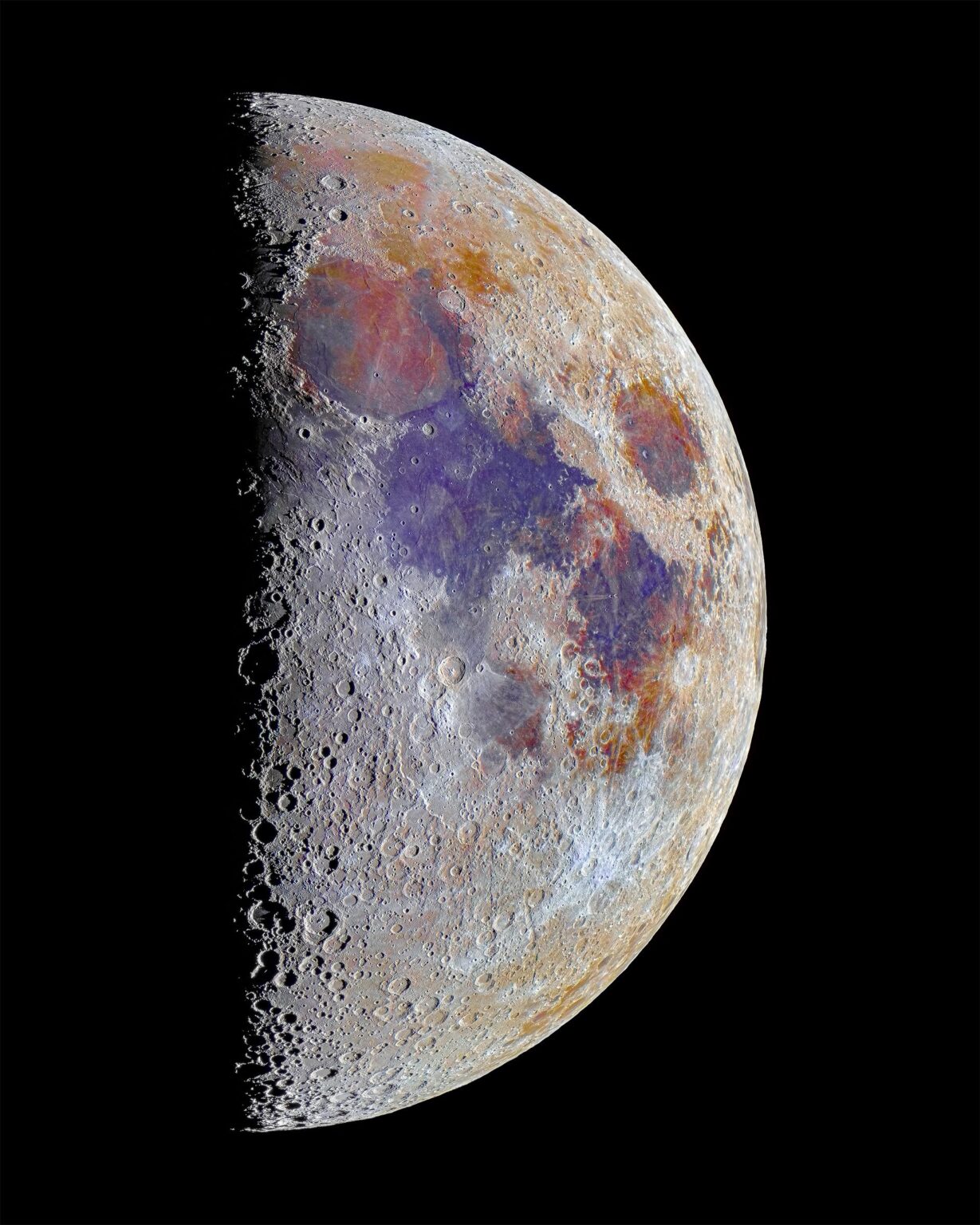 I processed tens of thousands of images taken with an old DSLR to create a detailed mineral image of the Moon [OC]