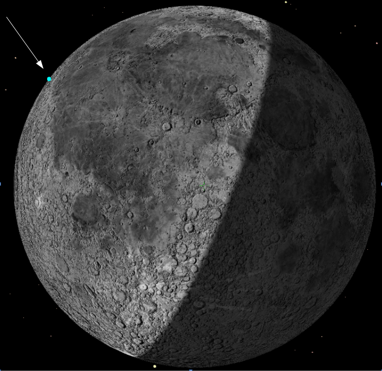 an image of the moon with an arrow pointing to its upper left corner