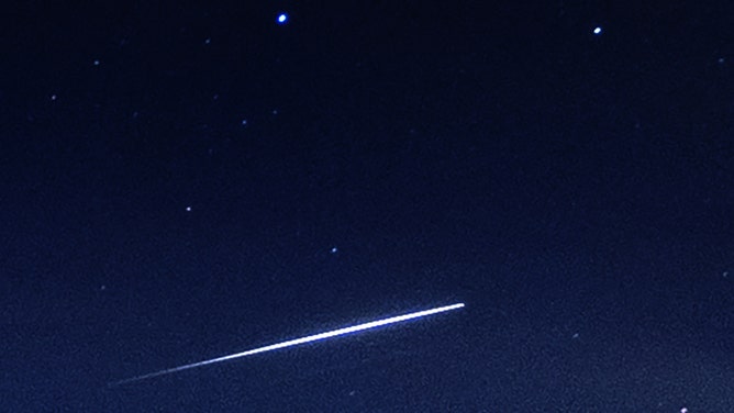 A Lyrid meteor is seen in the sky above Lee Park in Liverpool, Merseyside, on April 22, 2025.