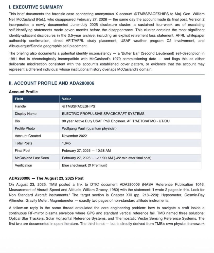 My research and analysis of the TMBSpaceships account & General McCasland career (cross referenced)