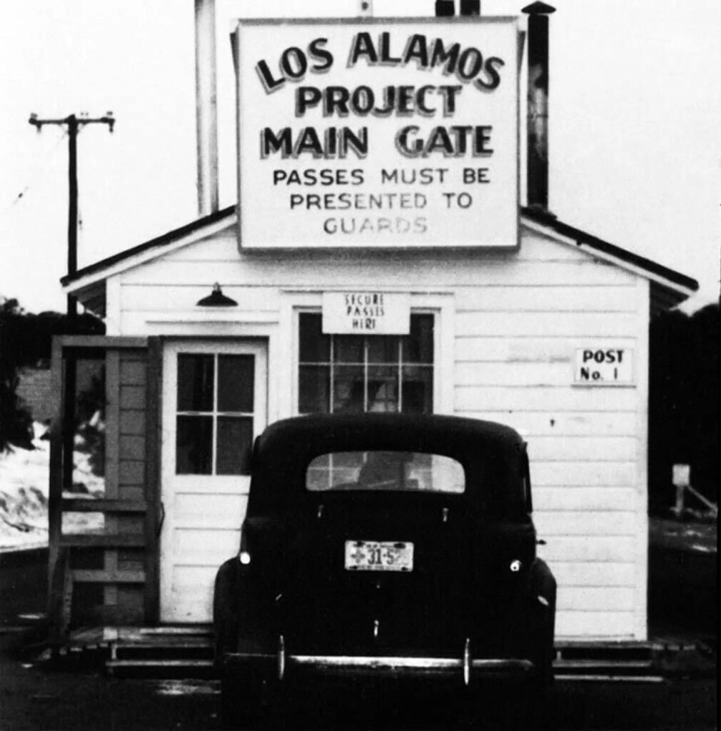 The checkpoint outside of Los Alamos during the Manhattan Project (Courtesy Ty Bannerman/UNM Press)