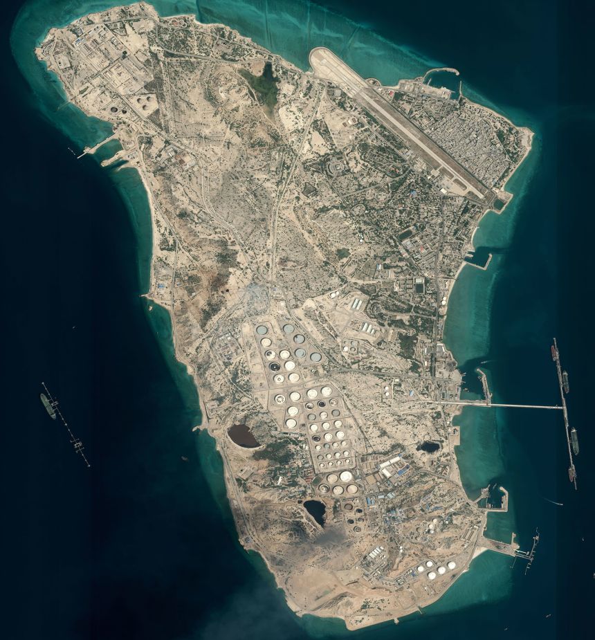 This satellite image shows Iran's Kharg Island on March 11th, 2026, prior to US strikes on the island.