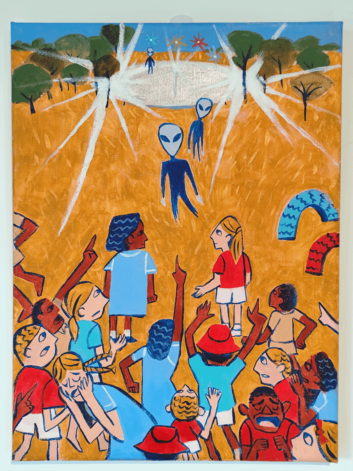 Ariel School Encounter - Ruwa, Zimbabwe 1994. Acrylic on canvas. OC