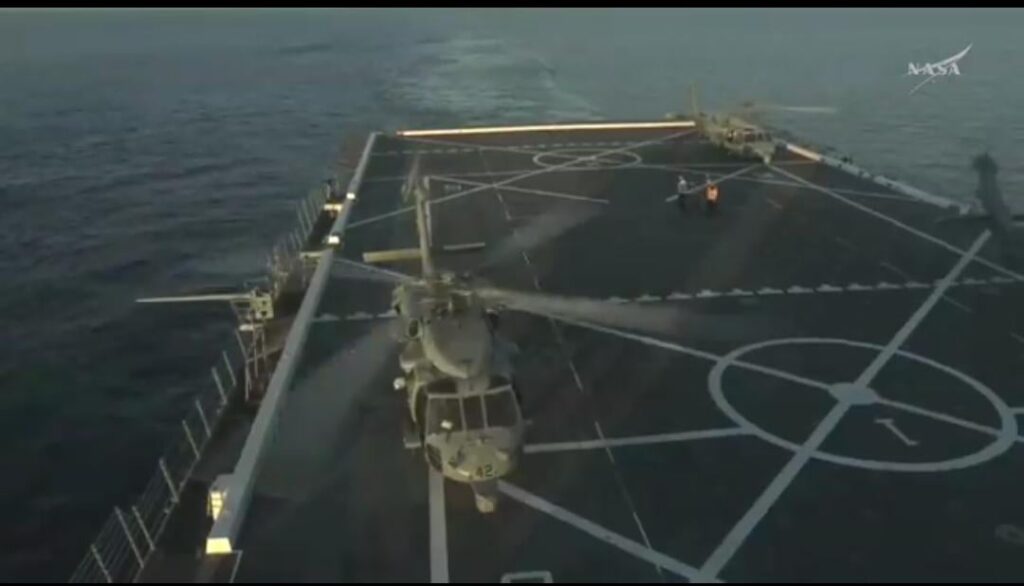 All four of the Artemis II astronauts have been successfully extracted from the Orion spacecraft following splashdown and are now on the USS John P. Murtha. Next up, they will be escorted to the medical bay where they will undergo post-mission medical evaluations.