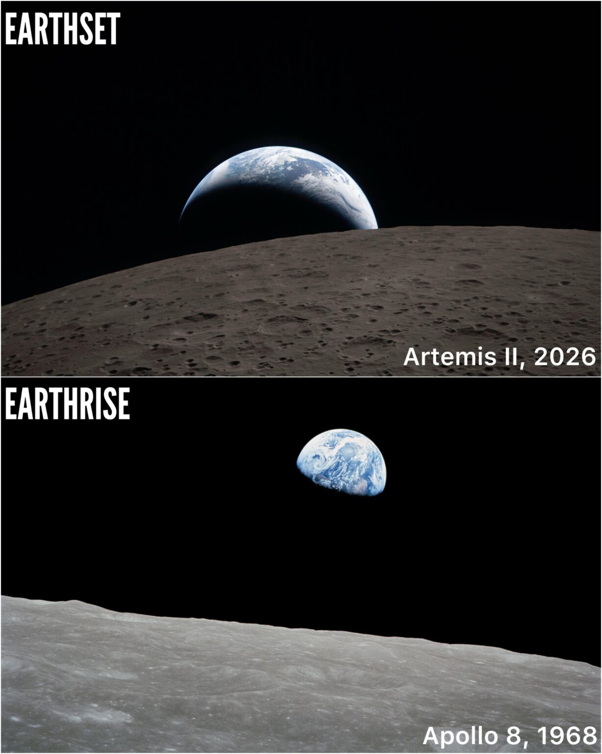 Earthset from Artemis-II vs Earthrise from Apollo-8