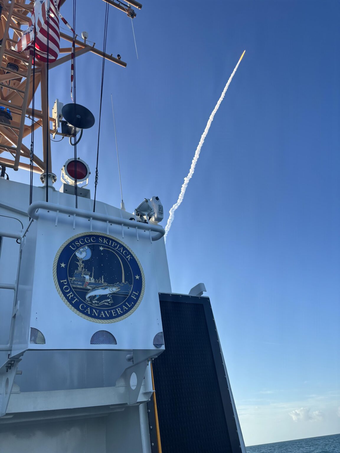 The Coast Guard Cutter Skipjack crew enforces limited access areas offshore Port Canaveral during NASA’s Artemis II launch at the Kennedy Space Center in Cape Canaveral, Florida, April 1, 2026.
