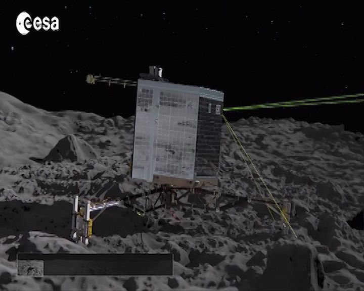 The landing of the European Space Agency’s Philae space probe on a comet Witness the landing of the ESA