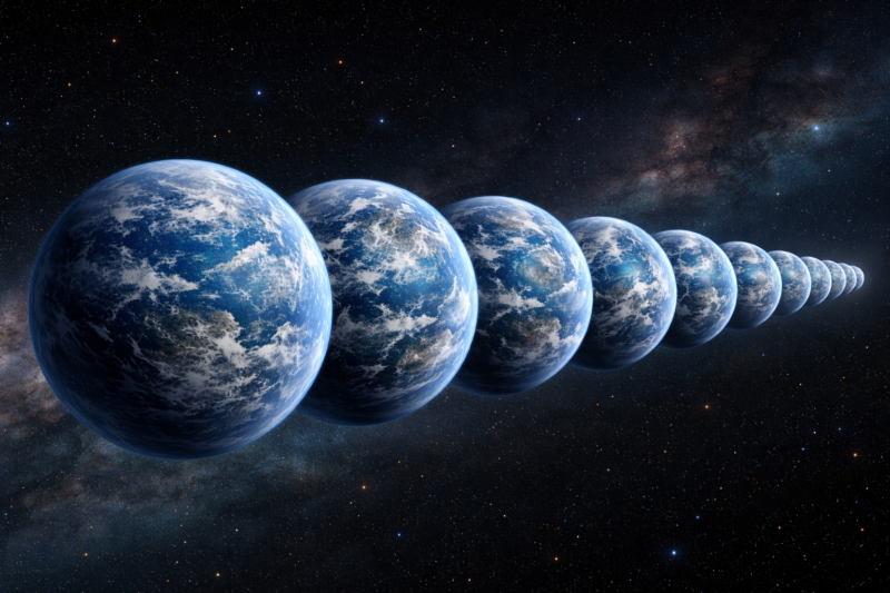 Suspiciously similar planets: A line of planets that look similar to Earth.