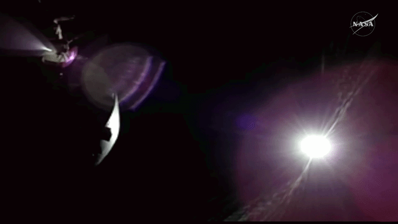 The Orion capsule passing behind the Moon, creating a Solar Eclipse for the Artemis II crew. During this time, they will view a mostly darkened Moon and will use the opportunity to analyze the solar corona.