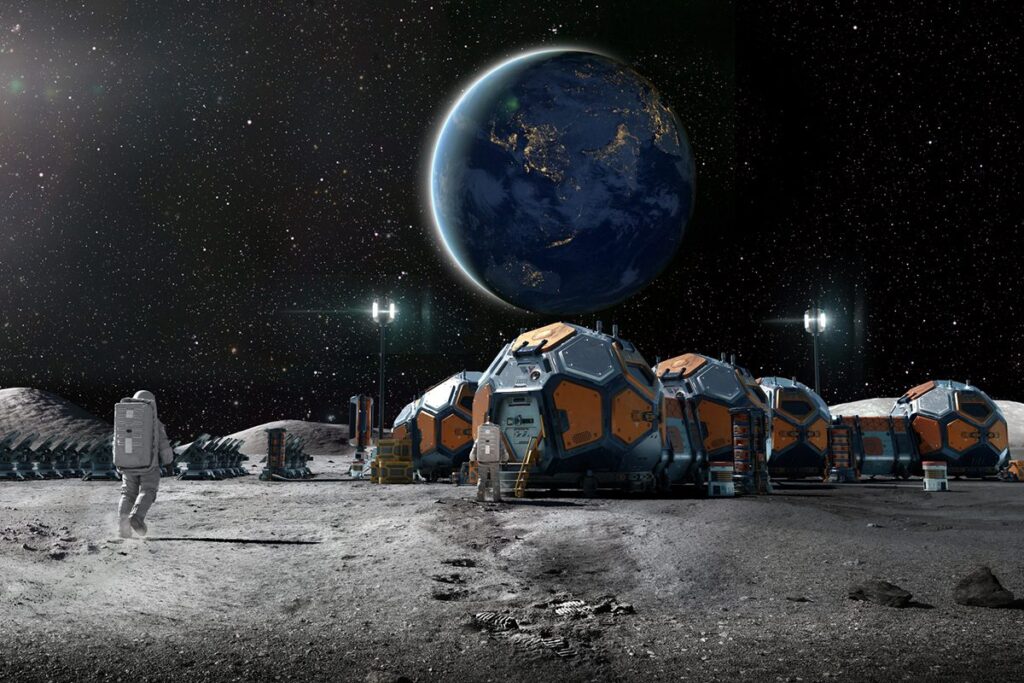 Artist’s impression of a Moon base, a lunar settlement for humanity. Credit: Peepo / Getty Images