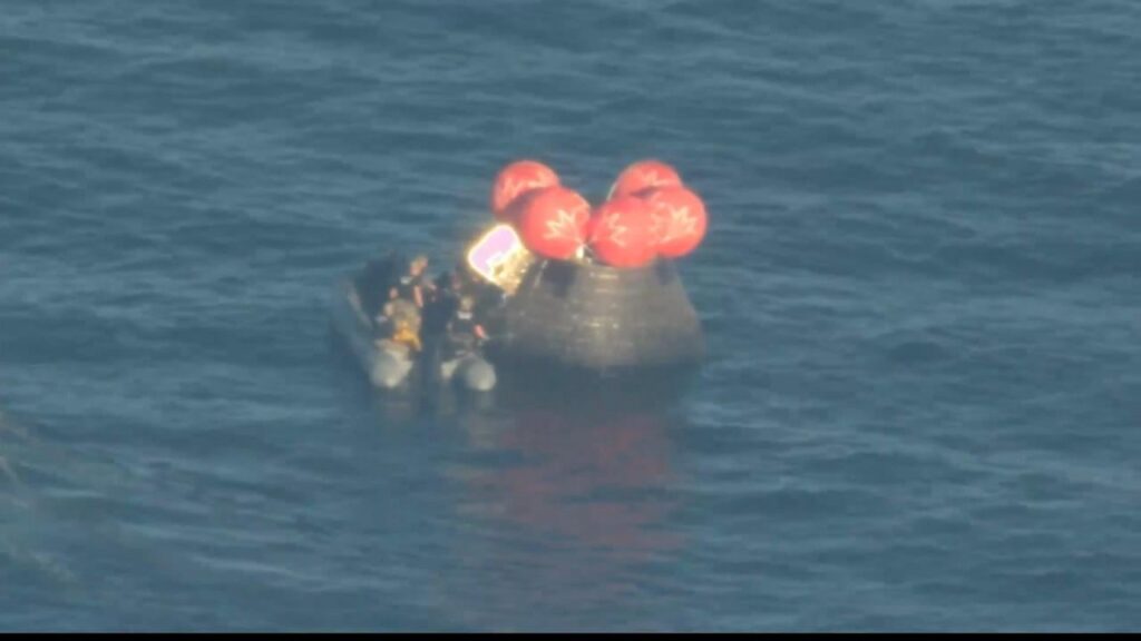 The side hatch of the Orion Integrity spacecraft is now open and the astronauts, Reid Wiseman, Victor Glover, Christina Koch, and Jeremy Hansen, are getting their first breath of fresh air since they launched back on the evening of April 1.
