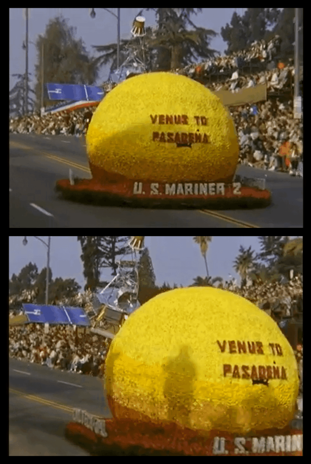 Mariner 2 Venus probe celebration via Rose Parade float, January 1963