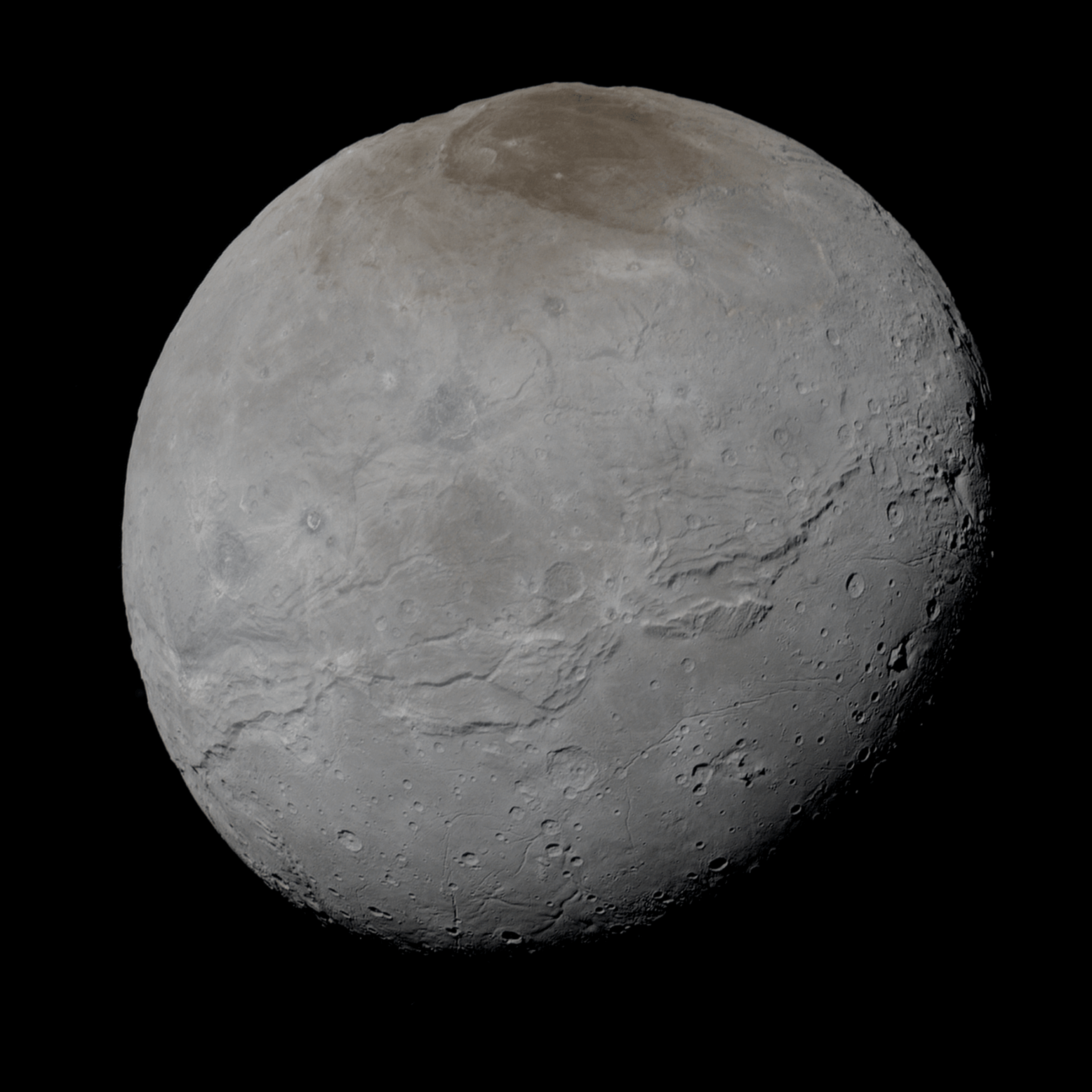 Pluto's largest moon, Charon, imaged in true color by NASA's New Horizons spacecraft