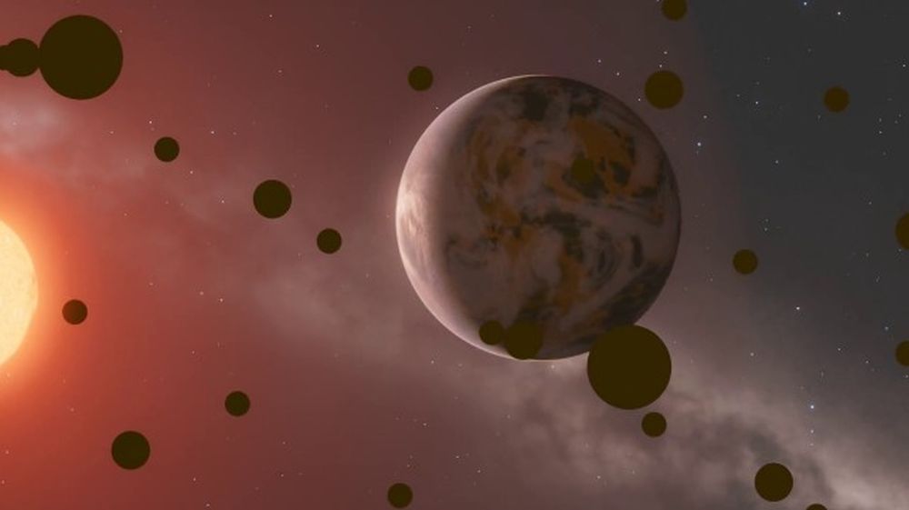 This artist's illustration shows a swarm of light-sail picospacecraft approaching our nearest neighbour, Proxima Centauri. The exoplanet Proxima Centauri b is in the foreground. Each member of the swarm would carry a camera, and collectively, the swarm would act like a kind of interferometer to create gigapixel resolution images of the exoplanet. Image Credit: Eubanks et al. 2026. From work by Mark Garlick.