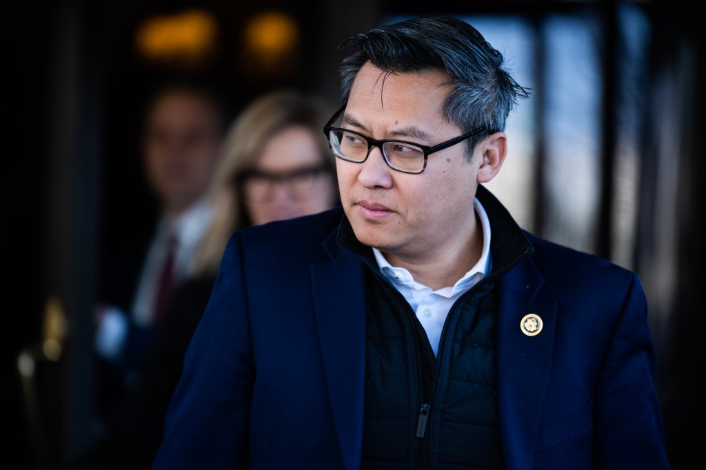 Rep. Vince Fong, R-Calif., leaving a meeting of the House Republican Conference.