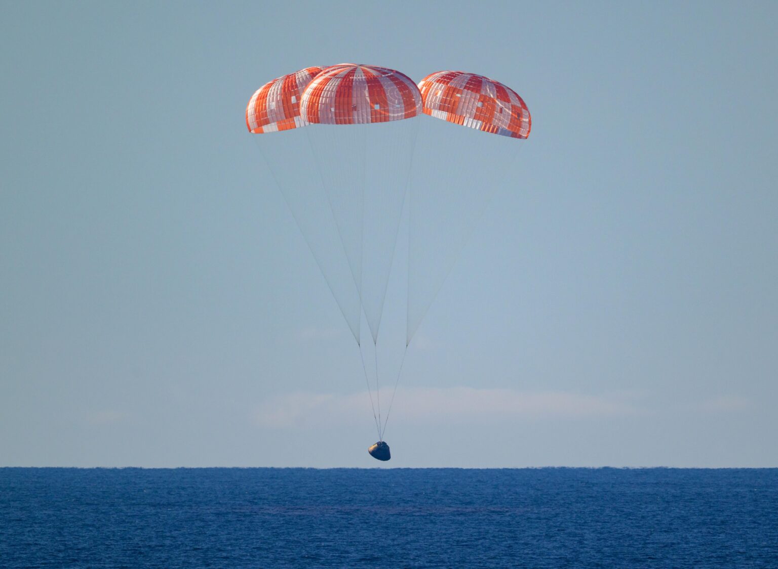 NASA’s Orion spacecraft with Artemis II just before splashdown.