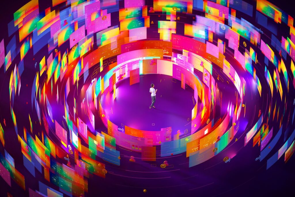 Illustration of person living inside a simulation