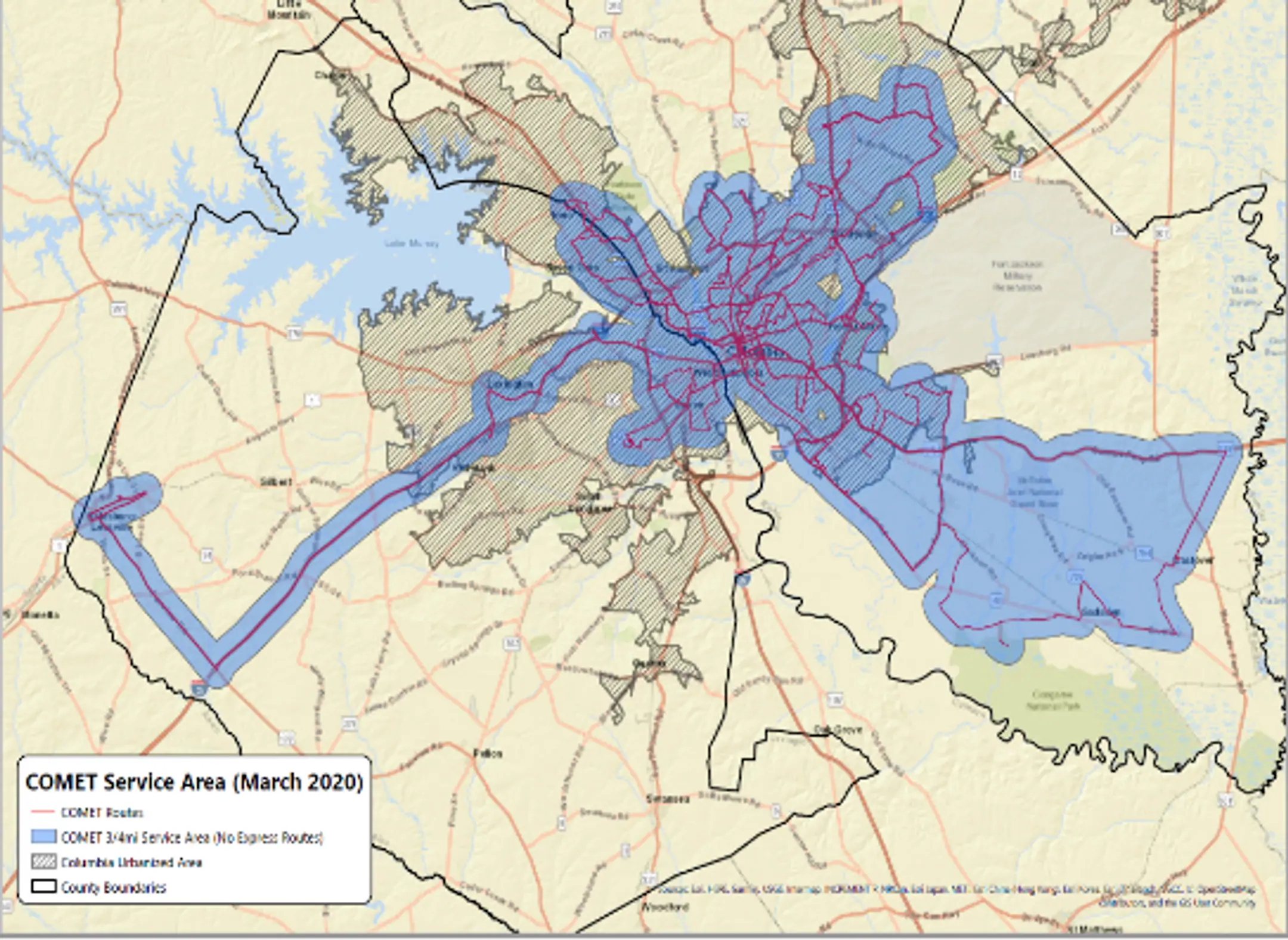 The COMET Pick Up Program (PUP) service area