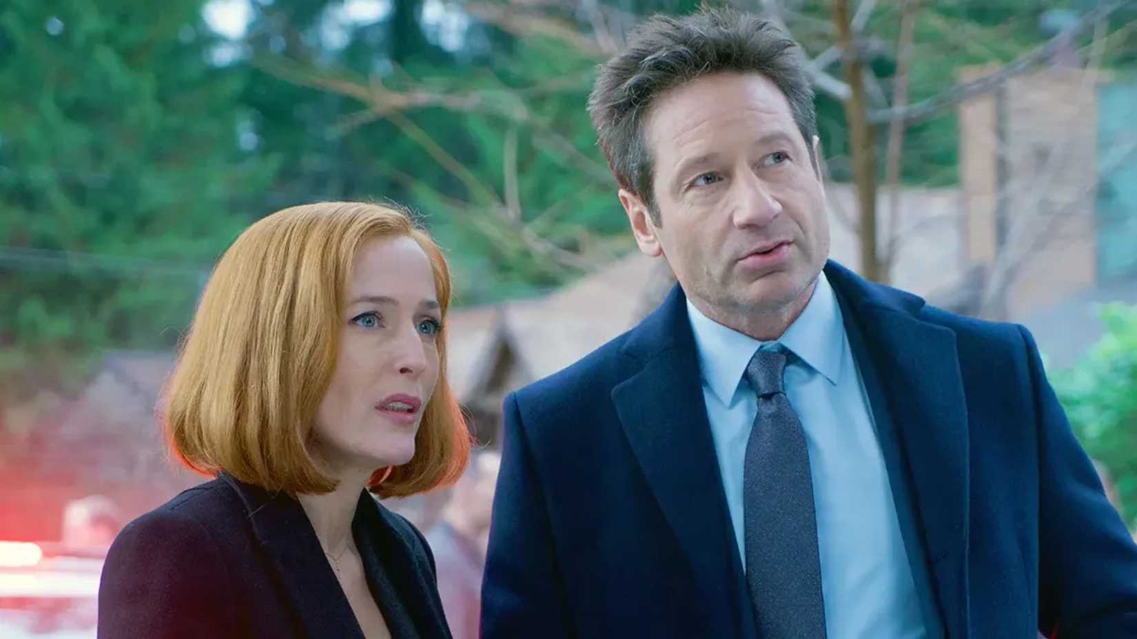 Dana Scully (Gillian Anderson) and Fox Mulder (David Duchovny) on The X-Files