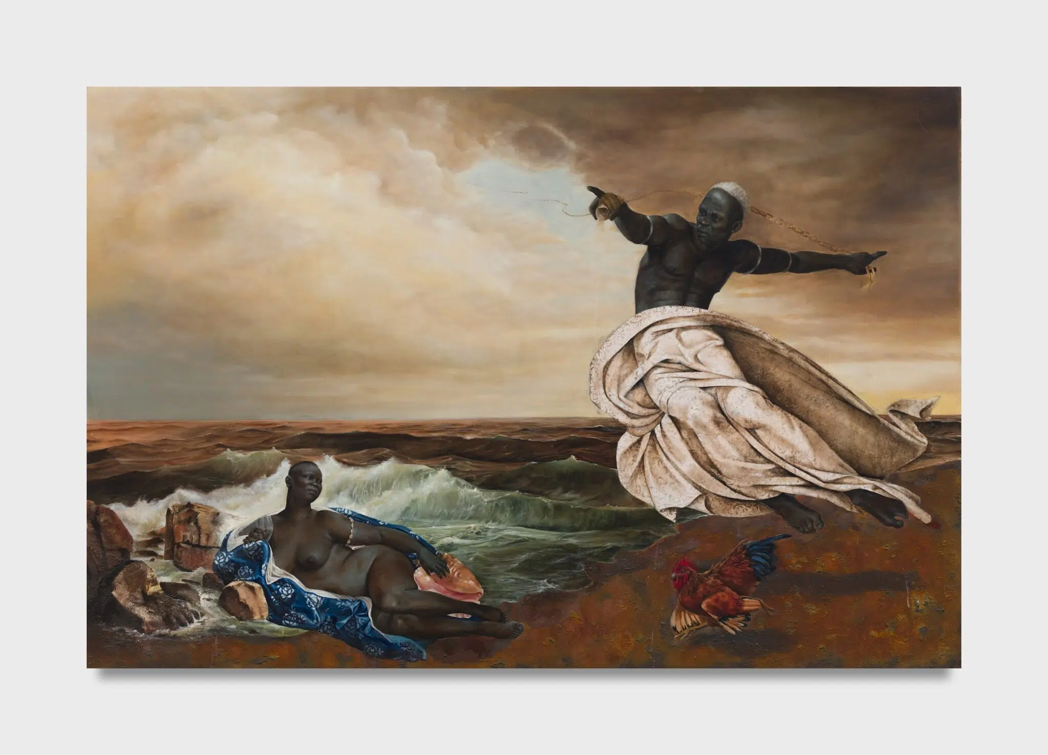 Harmonia Rosales, “Creation Story,” 2021 . Oil and genuine silver leaf on wood panel