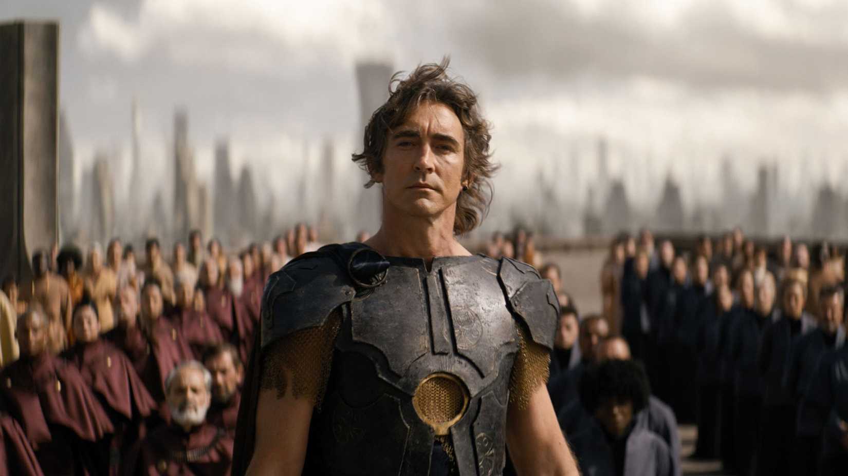 Lee Pace in front of an army in Foundation