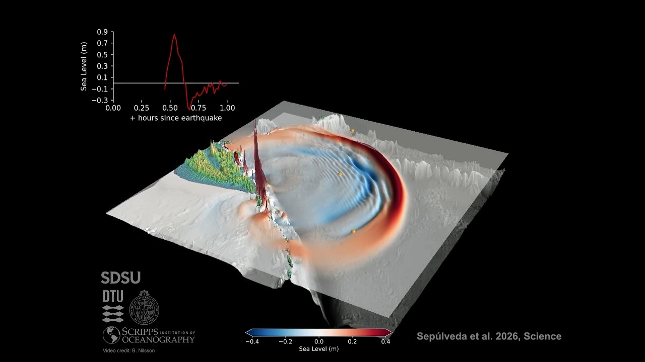 Computer model of a tsunami wave propagating.